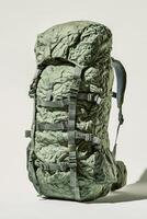 detailed view of a parachute pack highlights its durable straps and safety buckles against a bright white background perfect for adventure sports enthusiasts. photo