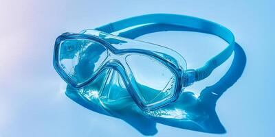 diving snorkel and mask set is displayed against a white background showcasing the silicone mask and breathing tube with bright overhead lighting and soft shadows. photo