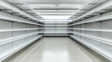 After the Black Friday sales frenzy the shelves in the retail store sit nearly bare showing the aftermath of a busy shopping day with minimal inventory remaining. photo