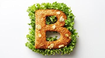 unique culinary creation features the letter B crafted from burger components elegantly surrounded by fresh lettuce inviting food lovers to enjoy a playful dining experience. photo