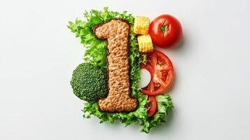 creatively assembled letter I showcases hamburger elements using crispy lettuce tomatoes and other fresh ingredients perfect for a culinary art display. photo