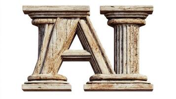 beautifully crafted letter A stands alone, designed with an antique column texture, highlighting the intricate details and historical elegance, perfect for creative projects. photo