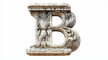 intricately designed letter B, featuring an elegant antique column texture, stands out against a pristine white backdrop, celebrating artistic heritage and timeless style. photo