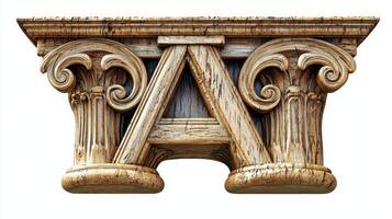 striking representation of the letter A, designed with antique column textures, showcases a blend of classical style and contemporary aesthetics on a clear white backdrop. photo