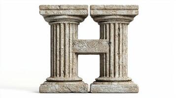 letter H is uniquely formed with an antique column texture blending historical architectural elements with modern typography to create a striking visual on a white backdrop. photo