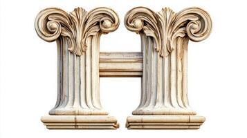 artwork features a beautifully designed letter H inspired by antique columns emphasizing ornate details and elegant textures photo