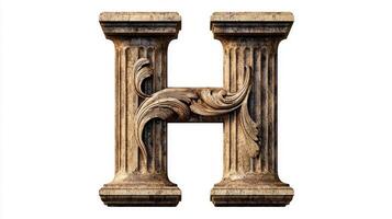 artistic representation of the letter H features an exquisite antique column texture embodying classic elegance against a pristine white background perfect for various creative uses. photo