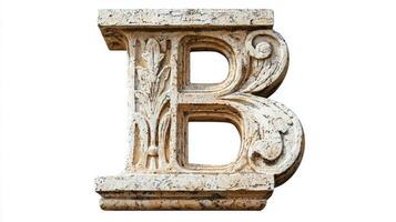 letter B stands proudly with an antique column texture, showcasing intricate details against a pristine white backdrop, merging historical elegance with contemporary style. photo