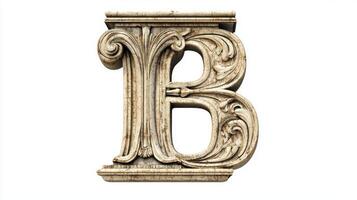 letter B showcases an exquisite antique column texture, emphasizing intricate details and elegance, all set against a clean white backdrop. photo