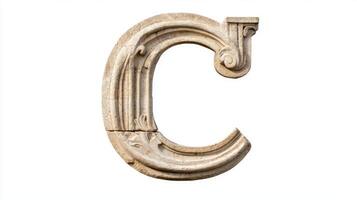 captivating letter C features intricate antique column texture, highlighting a fine blend of history and artistry against a clean white background. Perfect for design inspirations. photo