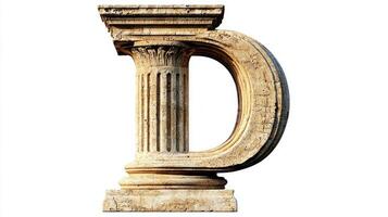 letter D showcases an intricate antique column texture, rendered in stunning detail against a clean white backdrop, exuding elegance and craftsmanship. photo