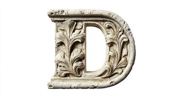 elegantly designed letter D showcases intricate antique column textures, standing out beautifully against a clean white backdrop, perfect for artistic inspiration. photo