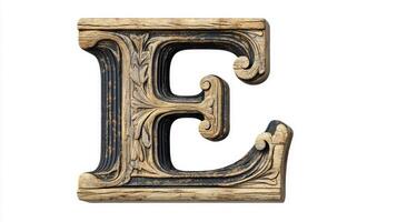 letter E showcases an exquisite antique column texture, revealing detailed craftsmanship that captures the essence of classical design. It stands out beautifully on a white backdrop. photo