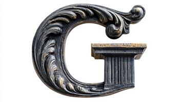 Featuring a beautifully styled letter G designed with antique column textures, this creation radiates elegance and artistic flair, perfect for various design applications. photo