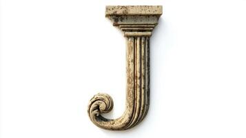 stunning representation of the letter J, featuring intricate antique column details. This artistic piece captures classic elegance and adds a unique touch to any decor. photo