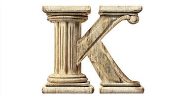 Crafted with intricate detail, the letter K features an antique column texture, showcasing artistry and sophistication against a minimalistic white background that enhances its beauty. photo