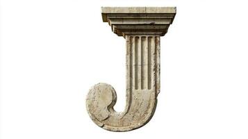 focus is on a beautifully crafted letter J, showcasing an antique column texture. This unique design element stands distinctly against a pristine white background, perfect for creative projects. photo