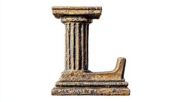detailed representation of the letter L showcases an antique column texture, offering a vintage touch against a pristine white backdrop, perfect for artistic expression. photo