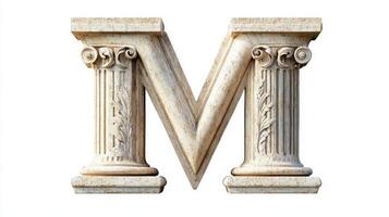 stunning letter M embodies an antique column texture, resting against a clean white background photo