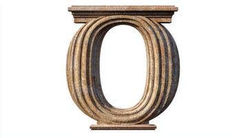 letter O stands out with an exquisite antique column texture, reflecting artistry on a clean white background, evoking charm and sophistication in design. photo