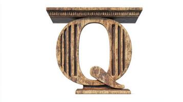 striking letter Q, crafted with an antique column texture, stands isolated on a bright white background, showcasing its unique blend of art and architecture. photo
