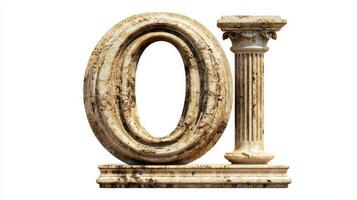 letter O showcases a stunning antique column texture, capturing an air of elegance and timelessness. It stands prominently against a crisp white backdrop, inviting admiration. photo