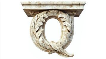 piece showcases the letter Q, designed with intricate antique column textures, set against a clean white background, highlighting its elegant and artistic flair. photo