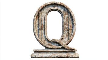 Highlighting the elegance of the antique letter Q, this artwork showcases a unique column texture in a timeless design, all set against a pristine white backdrop. photo