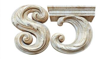 focus is on an ornate letter S crafted with an antique column texture, beautifully detailed and isolated against a clean white background, emphasizing its elegance. photo