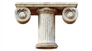 beautifully designed letter T showcases an antique column texture, standing out against a clean white backdrop, highlighting its elegant and classic design. photo