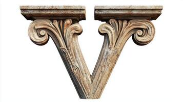 creative representation of the letter V features an ornate antique column texture, blending classic architectural elements with modern design sensibilities, inviting admiration and inspiration. photo