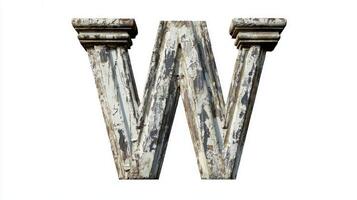 detailed representation of the letter W, crafted in antique column texture, stands out vividly against a pristine white background, showcasing timeless artistry. photo