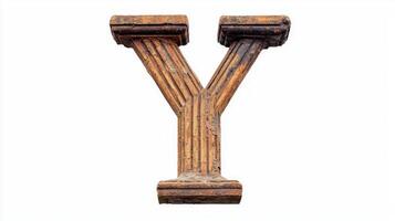captivating letter Y features a distinctive antique column texture, highlighting intricate detailing and craftsmanship on a clean white background. photo