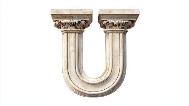 letter U is captivatingly designed with an antique column texture, showcasing exquisite craftsmanship against a clean white backdrop, inviting artistic appreciation. photo