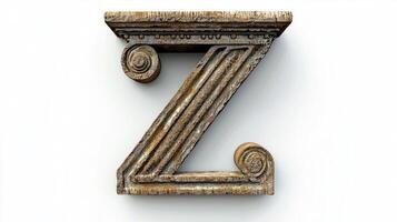 unique piece features the letter Z, designed with an antique column texture, highlighting intricate details against a clean white background for an elegant and artistic touch. photo