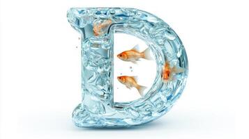 striking letter D made of glass showcases a captivating underwater scene, as lively fish explore their aquatic environment within a clear and artistic design. photo