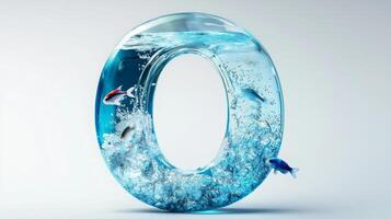 In a creative display, the letter O appears as a transparent glass structure, housing clear water and lively fish, offering a delightful aquatic ambiance. photo