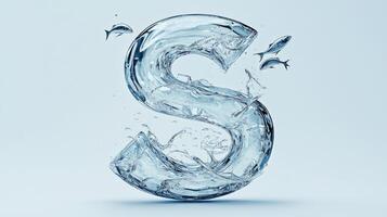 letter S, crafted from transparent glass, is artfully designed to hold water and small fish, resulting in a stunning aquatic display that captures attention. photo