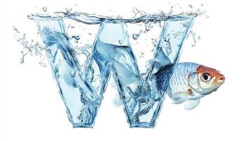 striking letter W embodies a unique aquarium design, filled with water and lively fish, creating a captivating and immersive aquatic atmosphere. photo