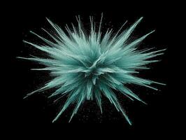 Dynamic turquoise particles explode outward, creating a mesmerizing effect. This captivating burst of energy embodies movement and vibrancy, set against a deep black background. photo