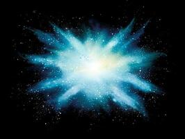 A dazzling burst of turquoise particles explodes outward from the center, creating a vivid display of energy and movement against the dark backdrop, evoking a sense of wonder and dynamism. photo