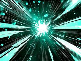 Bursting with energy, a stunning turquoise explosion of particles radiates outward, creating a breathtaking wave of light against a deep black backdrop, reminiscent of cosmic events. photo