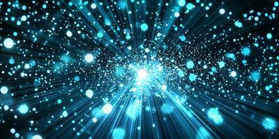 A stunning explosion of turquoise particles bursts forth, emanating a radiant glow from the core. As particles shoot outward, they form waves of ethereal light, captivating all who behold it. photo