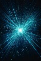 A vivid explosion of turquoise particles emits glowing dust, creating a mesmerizing display of cosmic energy as it spreads elegantly across the dark background. photo