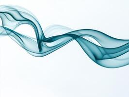 Delicate tendrils of turquoise smoke rise and intertwine, forming intricate patterns against a bright white background, embodying a fluid elegance that captivates the eye. photo