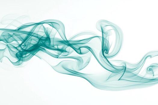 Thick, mesmerizing turquoise smoke billows upward, its soft edges blending into a bright white background. The varying opacity adds a dreamy and vivid touch to the display. photo