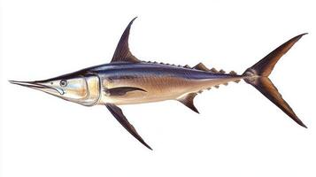 clear representation of a swordfish Xiphias gladius highlights its streamlined body long bill and distinct fins in an engaging manner against a plain backdrop. photo