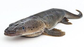 African Lungfish displays its distinctive elongated body and patterned skin. Known for its ability to breathe air this species captivates with its fascinating adaptations. photo