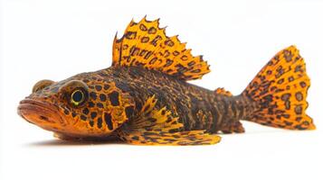 This Clown Pleco displays its striking orange and black markings revealing the beauty of this freshwater fish known for its algae eating behavior and playful nature. photo