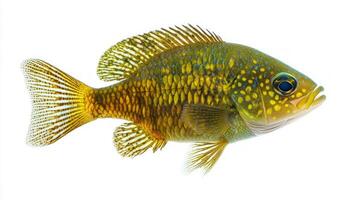 vibrant Pumpkinseed Sunfish showcases its distinct colors and patterns providing insight into its unique features and habitat. A fascinating example of freshwater fish diversity. photo